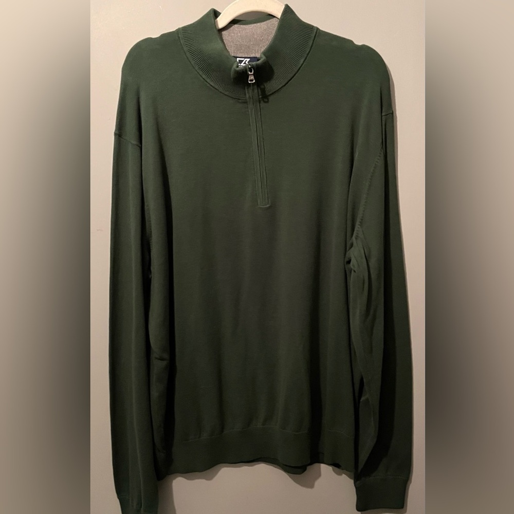 Cutter & Buck Men's Forest Green Zip-Up Sweater. Cotton blend. Size XXL. NWT